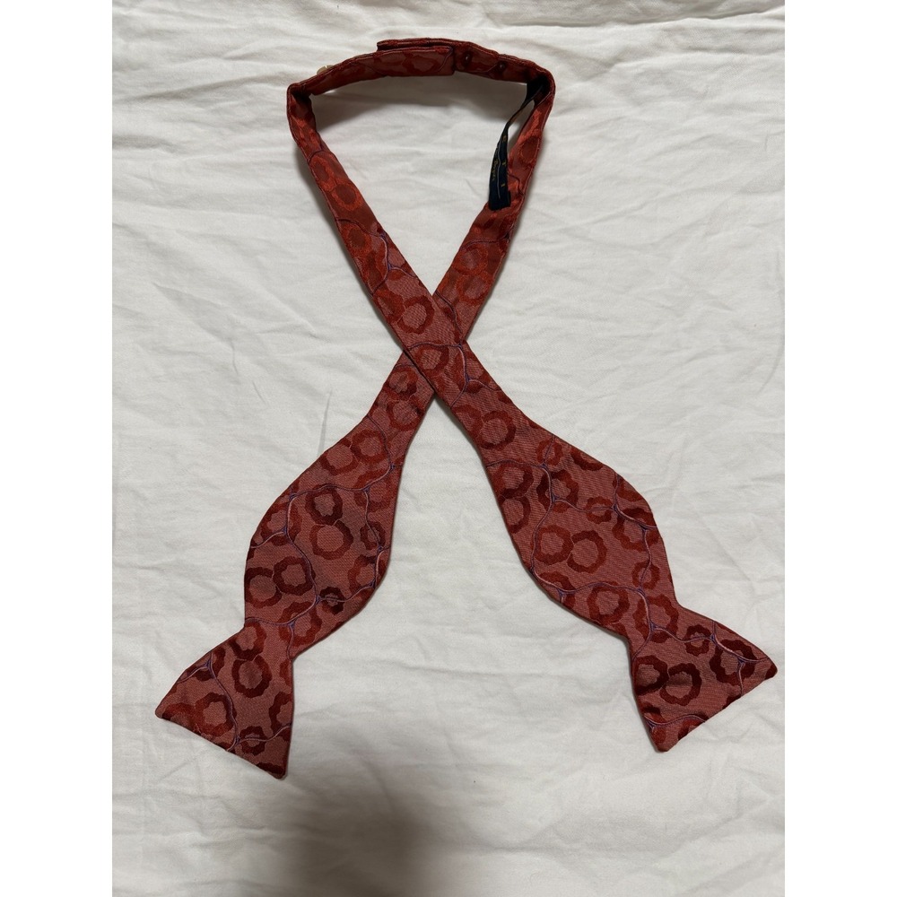Preti Boyds Self Tie Bow Tie Red Geometric Circle Adjustable Button Neck AS IS